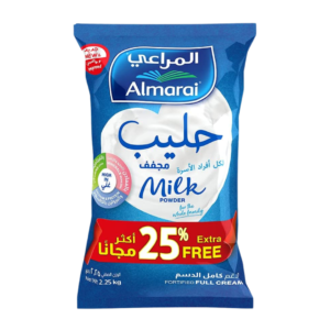 Almarai Full Cream Milk Powder 2.25 kg pack with 25% extra free, fortified full cream, perfect for the whole family.